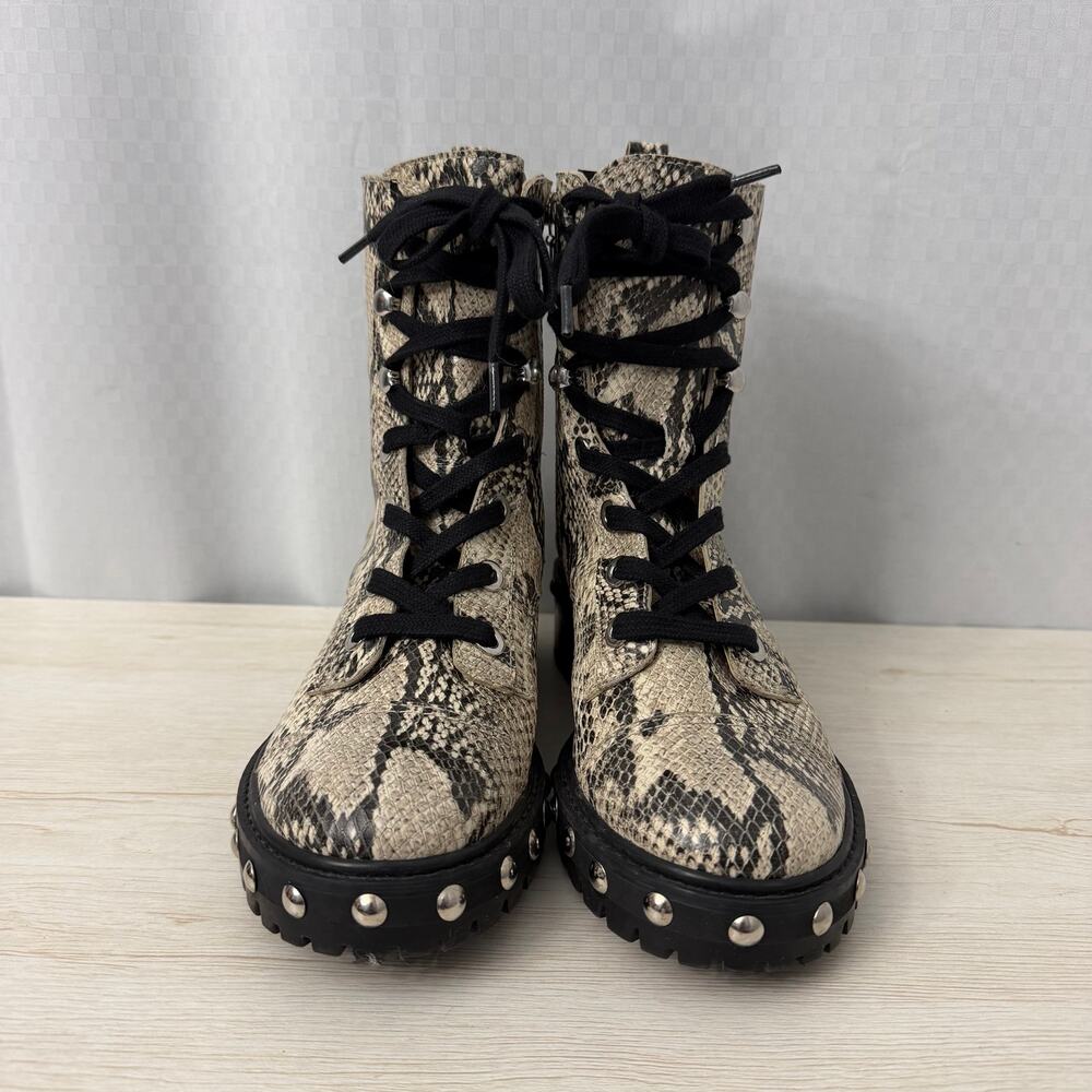 Schutz Andrea Boots Womens Size 7.5 B Snake Print Studded Side Zip Lace Up - Picture 3 of 13